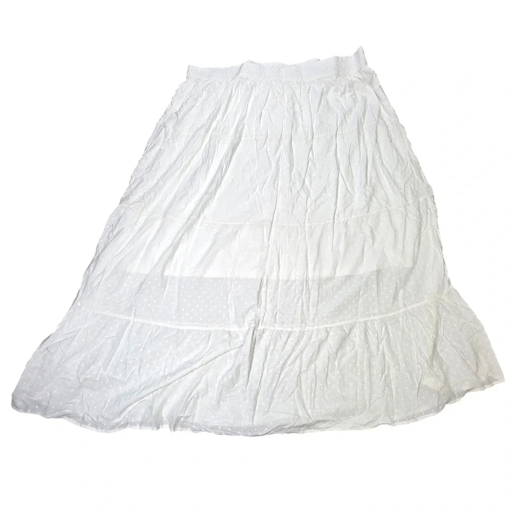 Cato Desert‎ Dream Clip Dot Tiered Maxi Skirt Women's Size 26/28W White NWT